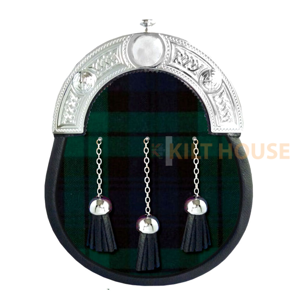 Black-Watch-Tartan-Sporran-1.jpg Leather Sporran Black Watch Tartan - Image 1