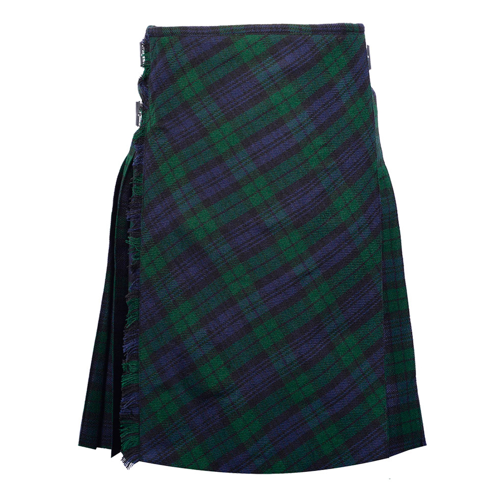 Black-Watch-tartan-bespoke-kilt-front-1.jpg Bias Cut Black Watch Tartan 8-Yard Scottish Kilt with Apron - Image 1