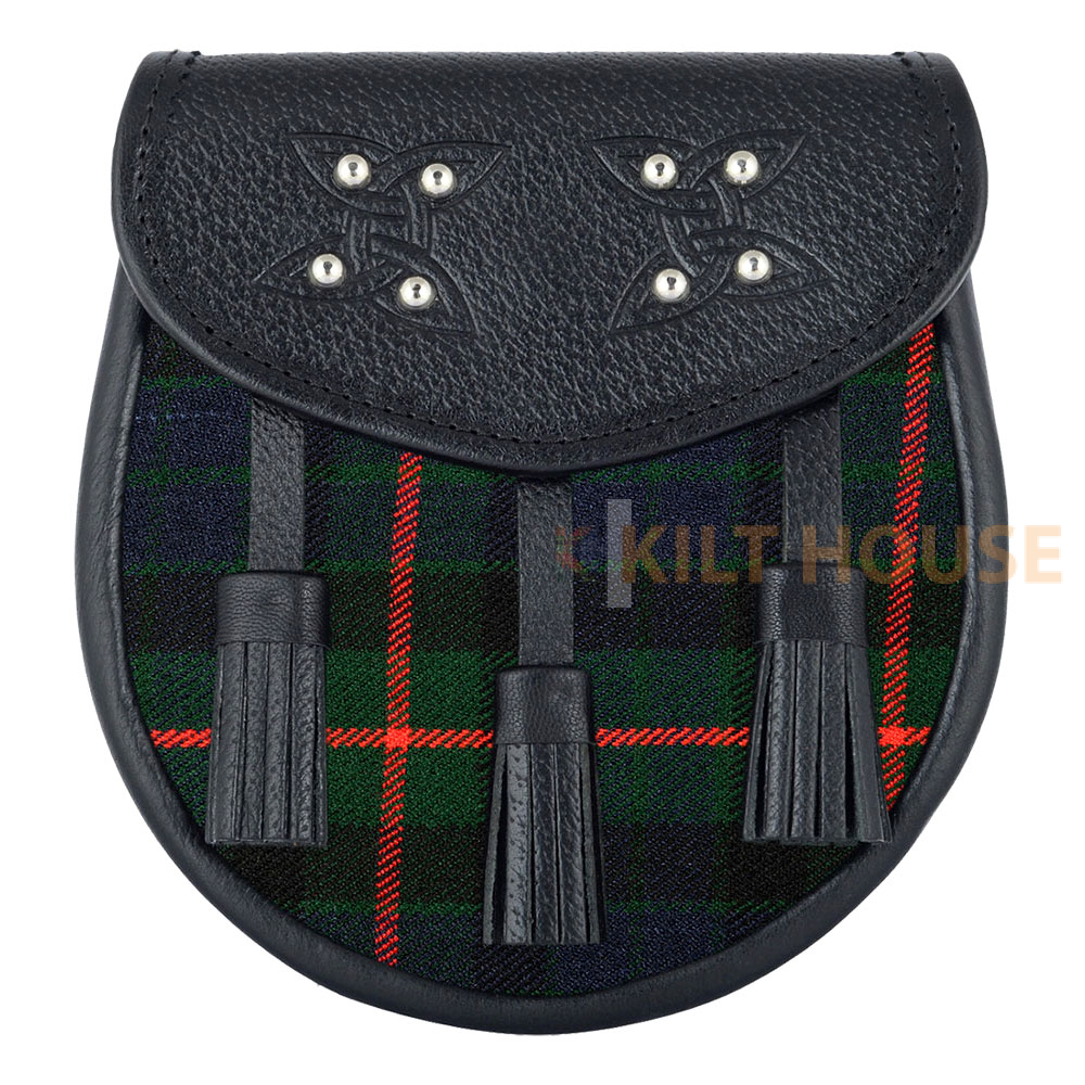 Gunn-tartan-black-leather-sporran-1.jpg Scottish Sporran Gunn Tartan Black Leather - Image 1