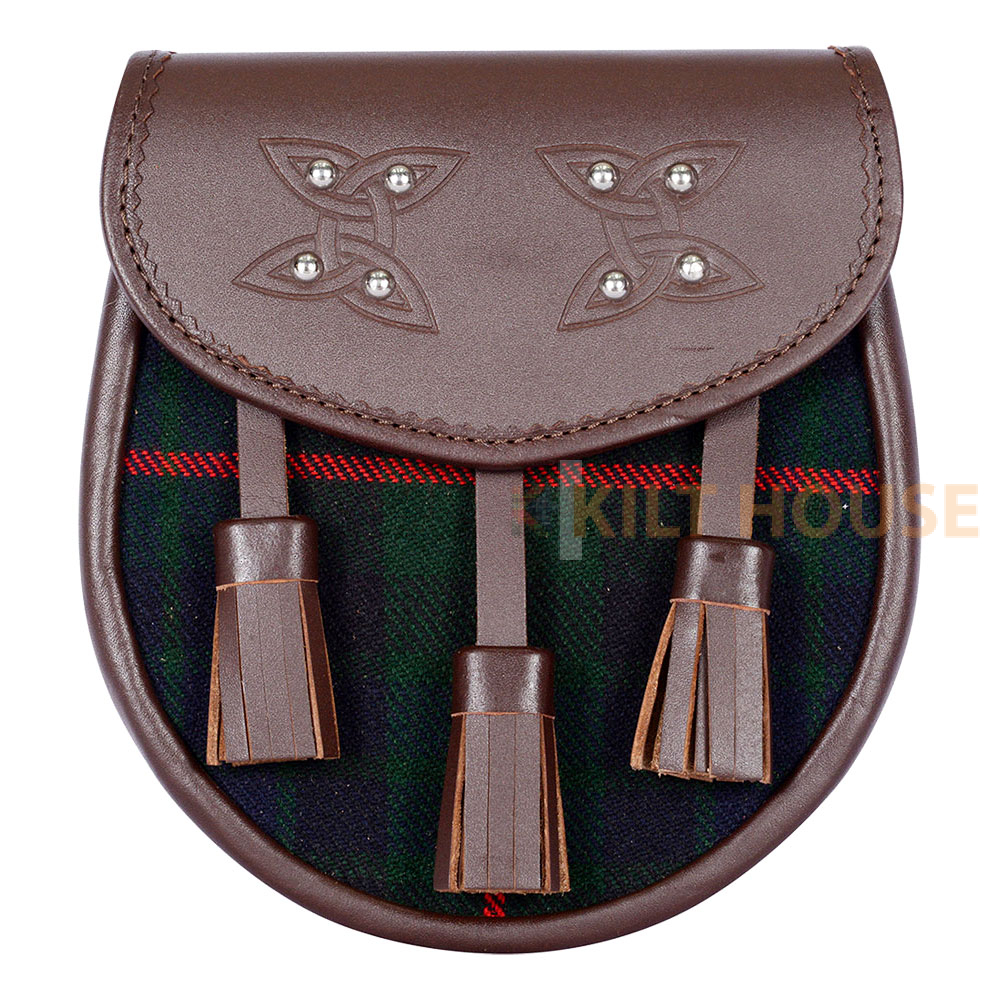 Gunn-tartan-brown-leather-sporran-front-1-1.jpg Scottish Sporran Gunn Tartan Brown Leather - Image 1