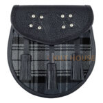 Scottish Sporran Hamilton Grey Tartan Black Leather
