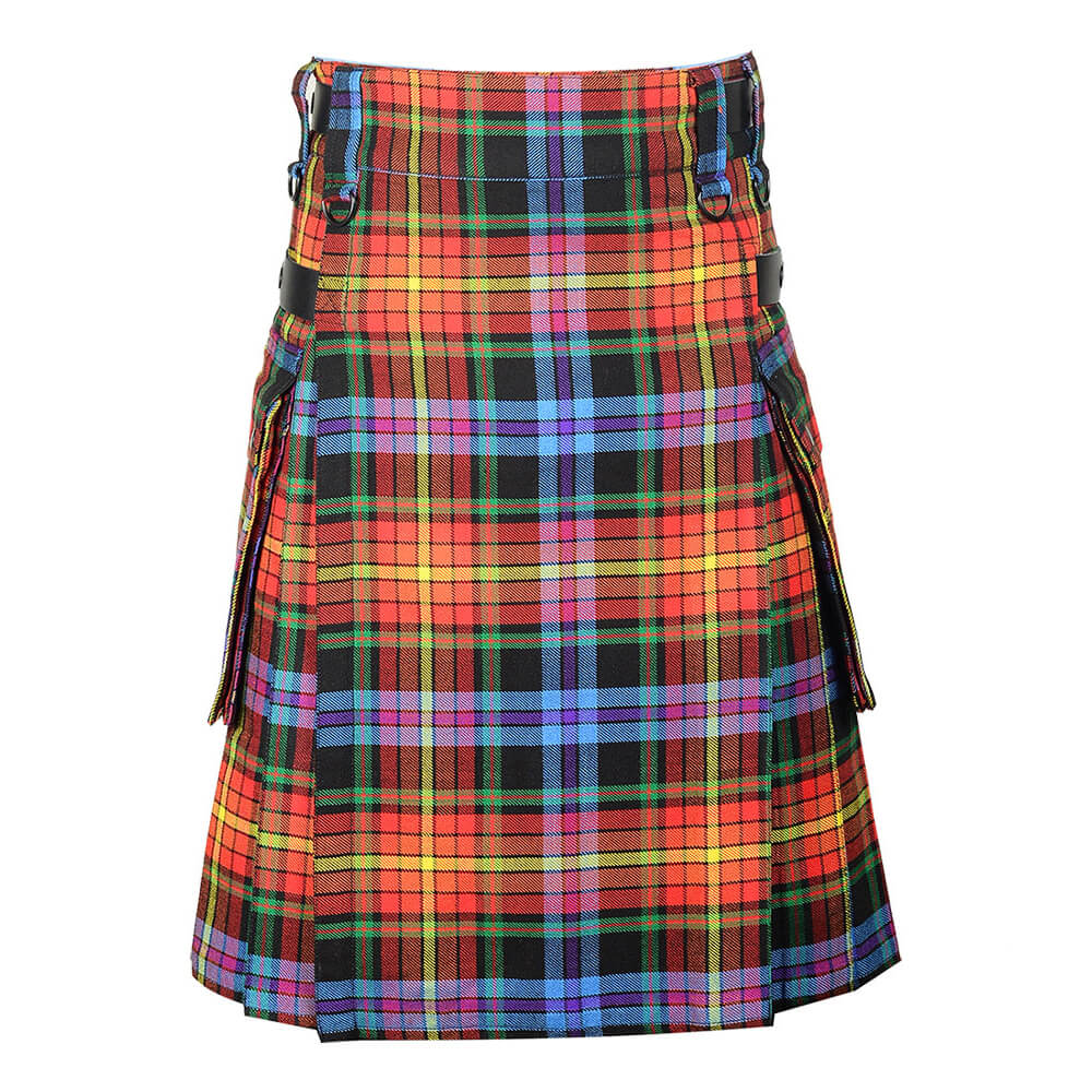 LGBTQ-pride-tartan-utility-kilt-front-1.jpg LGBTQ Pride Tartan Kilt Modern Utility Kilts - Image 1