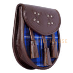 Scottish Sporran Ramsey Blue Tartan Brown Leather - Image 3