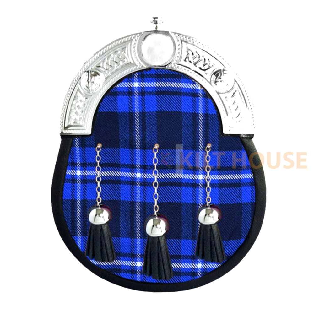 Ramsey-Blue-Tartan-Sporran.jpg Ramsey Blue Tartan Full Dress Leather Sporrans - Image 1