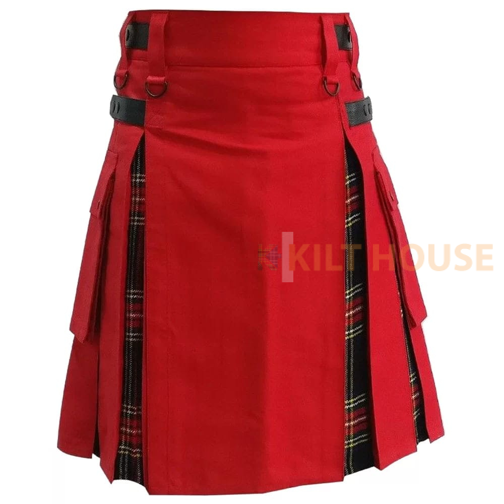 Red-Cotton-Black-Stewart-1.jpg Red Cotton & Black Stewart Hybrid Utility Kilt - Image 1
