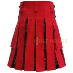 Red Cotton & Black Stewart Hybrid Utility Kilt - Image 2