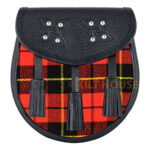Scottish Sporran Wallace Tartan Black Leather