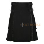 Hybrid Black Cotton & Gray Watch Kilt Utility