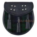 Scottish Sporran Black Watch Tartan Black Leather