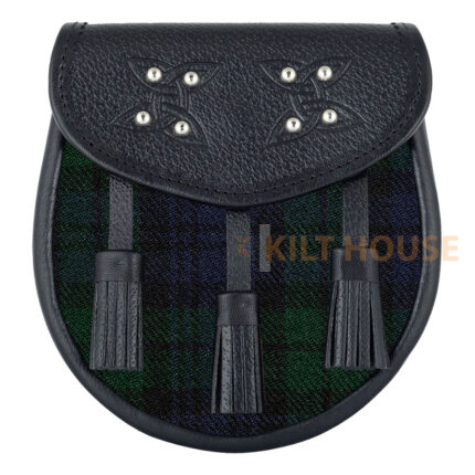 Scottish Sporran Black Watch Tartan Black Leather