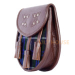 Scottish Sporran Blue Douglas Tartan Brown Leather - Image 4