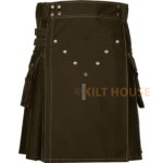 Brown Cotton Utility Kilt with front Buttons