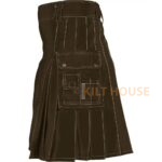 Brown Cotton Utility Kilt with front Buttons - Image 3