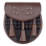 Scottish Sporran Grey Watch Tartan Brown Leather