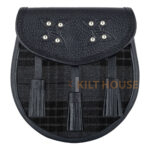 Scottish Sporran Grey Watch Tartan Black Leather