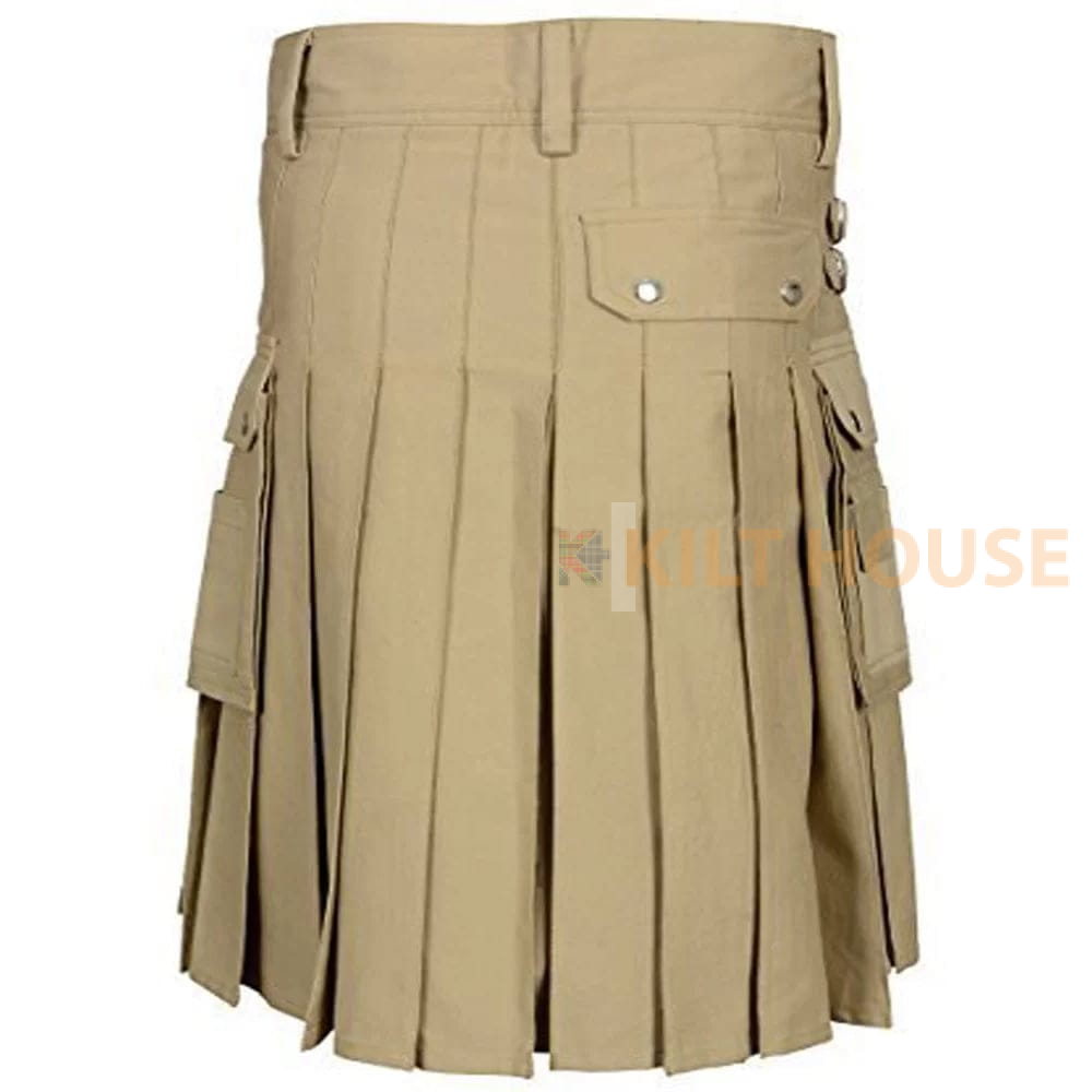khaki-cotton-with-buttons-2.jpg Khaki Cotton Utility Kilt with front Buttons - Image 1