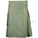 Men's Olive Green Cotton Utility Kilt with front Buttons