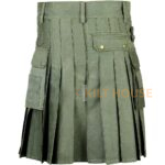 Men's Olive Green Cotton Utility Kilt with front Buttons - Image 2