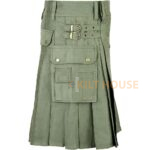Men's Olive Green Cotton Utility Kilt with front Buttons - Image 3
