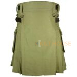 Olive Green Utility Cotton Kilt with adjustable Leather Straps - Image 2