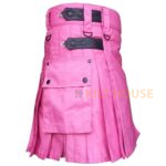 Pink Cotton Utility Kilt with adjustable Leather Straps