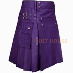 Men's Purple Cotton Utility Kilt with front Buttons - Image 3