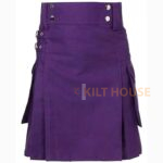 Men's Purple Cotton Utility Kilt with front Buttons