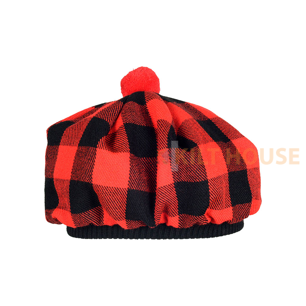 red-black-rob-roy-tam-hat-2-1.jpg Red Black Rob Roy Tartan Tam o' Shatner Tammy Hat Flat Bonnet - Image 1