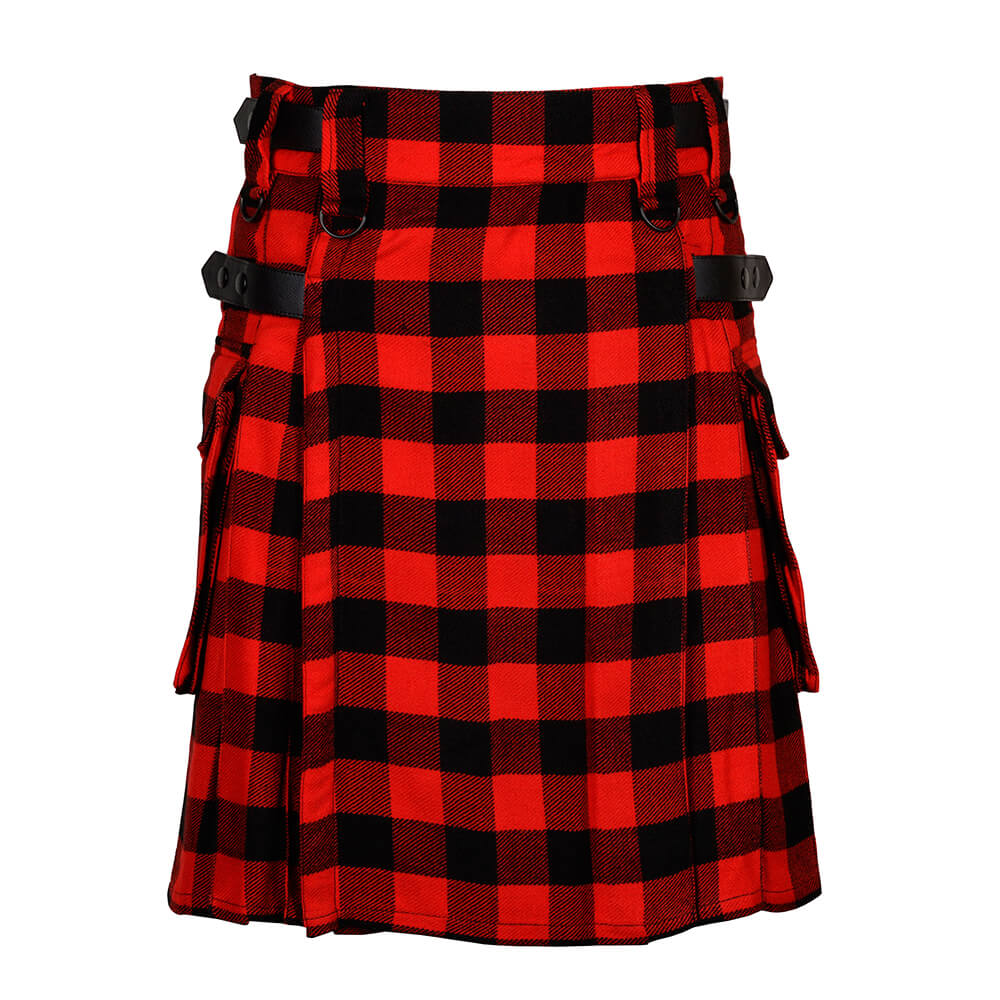 red-black-rob-roy-tartan-utility-kilt-front-1.jpg Red, Black Rob Roy Tartan Kilt Modern Utility Kilts - Image 1