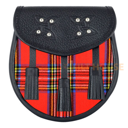 Scottish Sporran Royal Stewart Tartan Black Leather