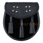 Scottish Sporran Solid Black Tartan Black Leather