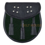 Scottish Sporran Solid Green Tartan Black Leather