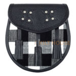 Scottish Sporran White, Black Rob Roy Tartan Black Leather