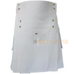 Men's White Cotton Utility Kilt with Front Buttons